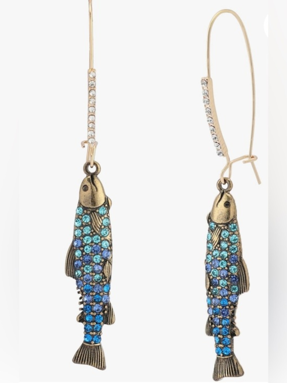 Betsey Johnson Beaded Fish Dangle Earrings - Blue Gradient Crystal Fish Earrings